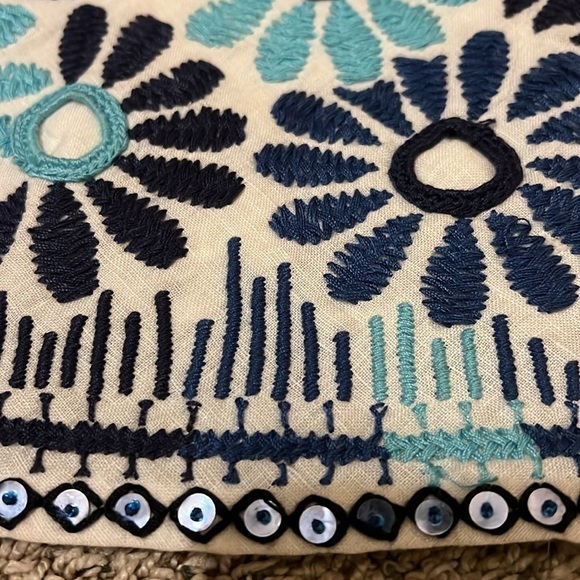 EUC Lafayette 148 White/Blue/Turquoise lined skirt size 10 w/sequins 100% Linen - Picture 6 of 6